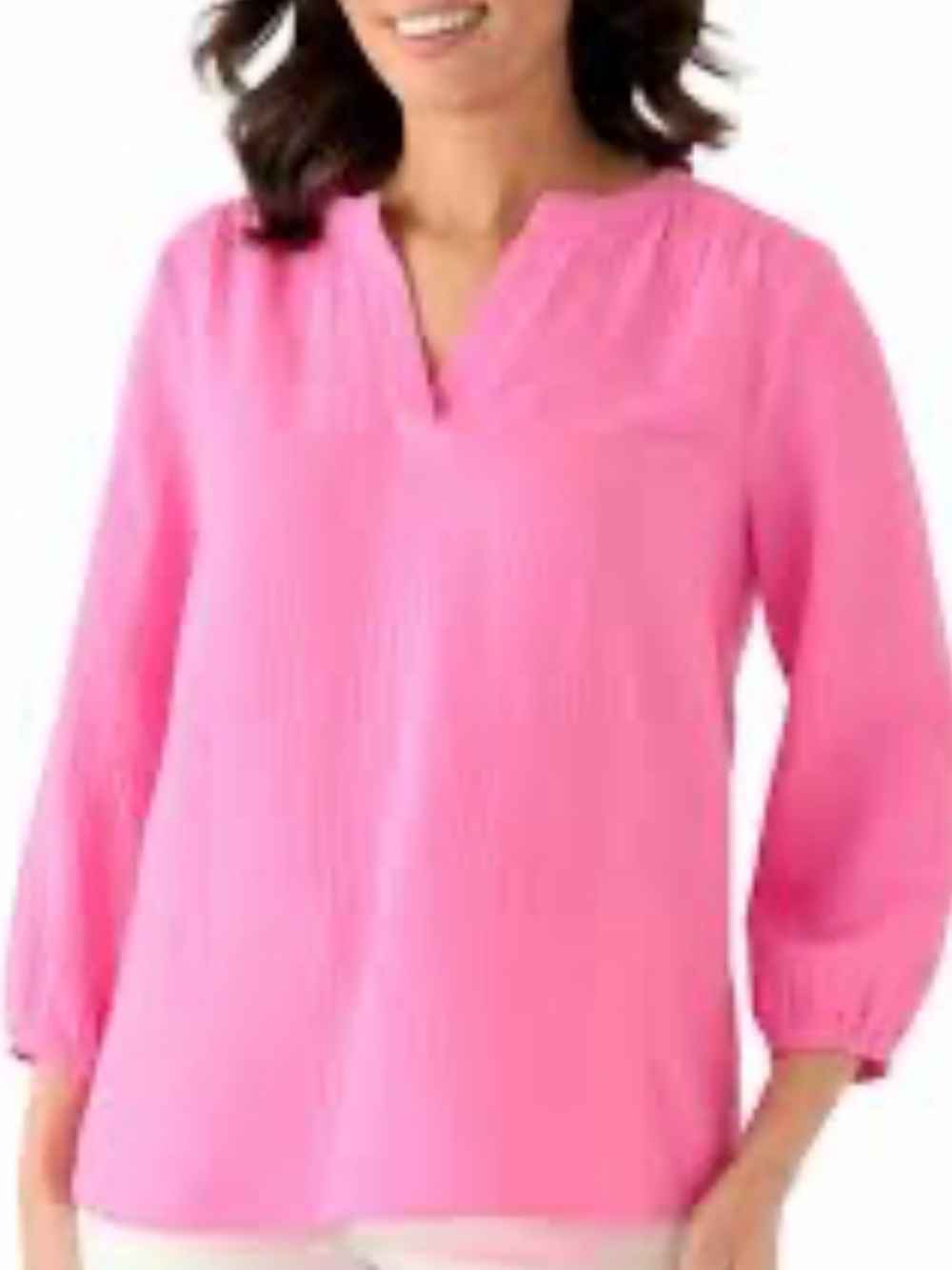 Halston Heritage Pink Split V-Neck Linen Tunic m